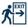 create a life safety icon using a person and an exit sign in this color 002D74-1